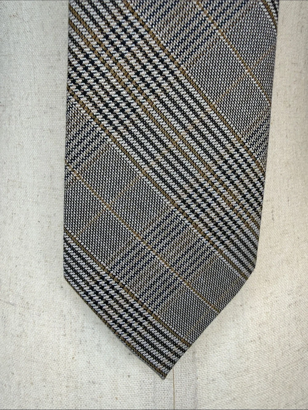 Express Men's Tie Gray Tan Black Glen Plaid Check Narrow Minimalist Corporate